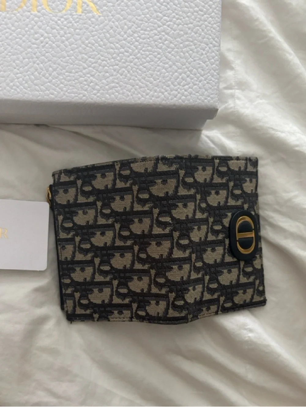 Dior CD Oblique Bifold Wallet in Navy and Beige